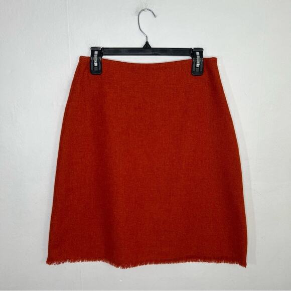 The J. Peterman Company Wool Skirt Burnt Orange Fringe Knee Length Size 10